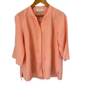 JONES NEW YORK Top Womens L Orange 100% Linen Summer Vacation Resort Cruise